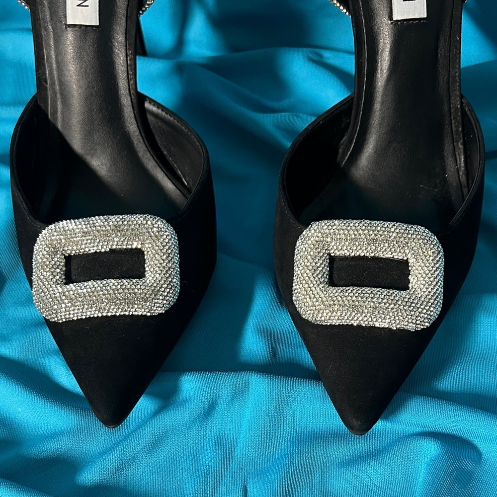 Steve Madden Black Heels with Silver Buckle - Picture 2 of 13